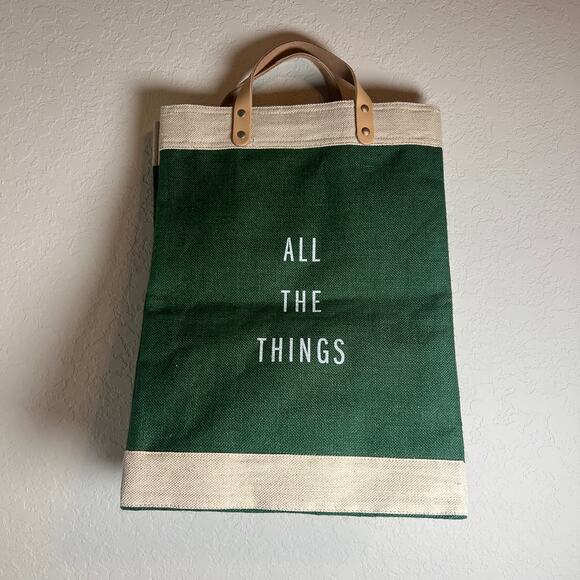 Apolis Large Reusable Green All The Things Jute Market Bag Shopping Bag Tote NEW - Picture 2 of 8